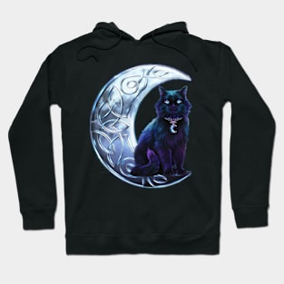 Celtic Black Cat on a Crescent Moon Hoodie